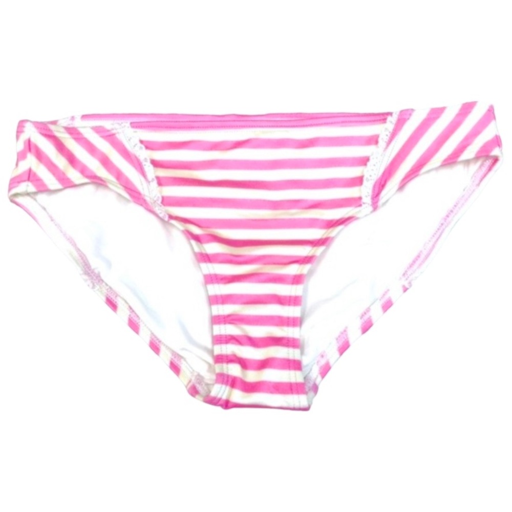 Juicy Couture striped bikini bottom lace edges Pretty bright pink and cr…